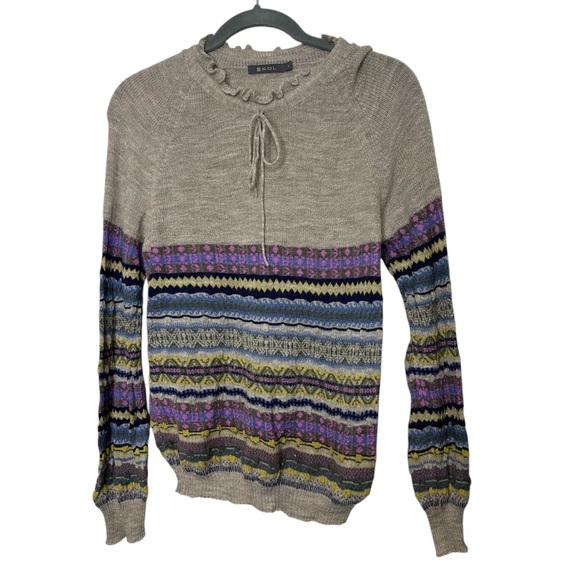 SOL Sweaters - SOL hand knit Peru sweater large 100% baby alpaca tan purple long sleeve soft